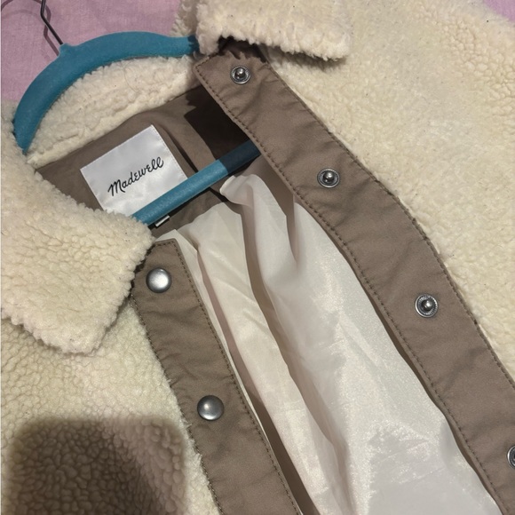 Madewell Portland Sherpa Jacket Teddy Coat Cream Bomber Snap Front Size Medium - Picture 4 of 5